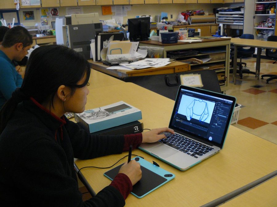 One of the members in the Animation Club working on one of her projects.