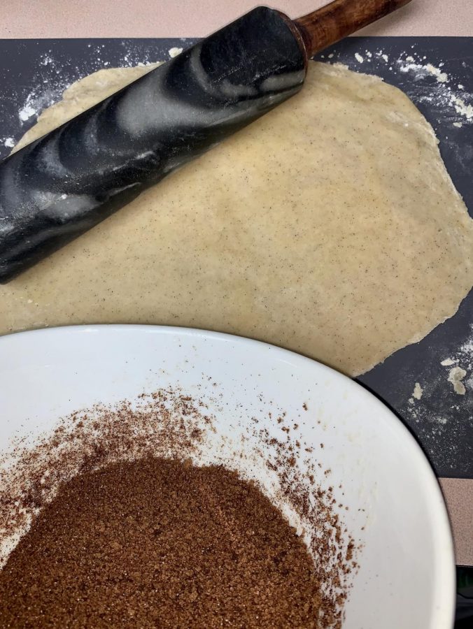 Sprinkle the cinnamon-sugar mixture on top of the dough.