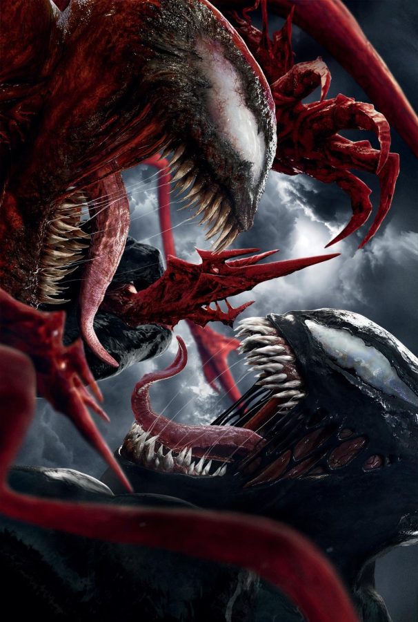 (From top to bottom) Carnage, the movies antagonist and Venom, the leading character.