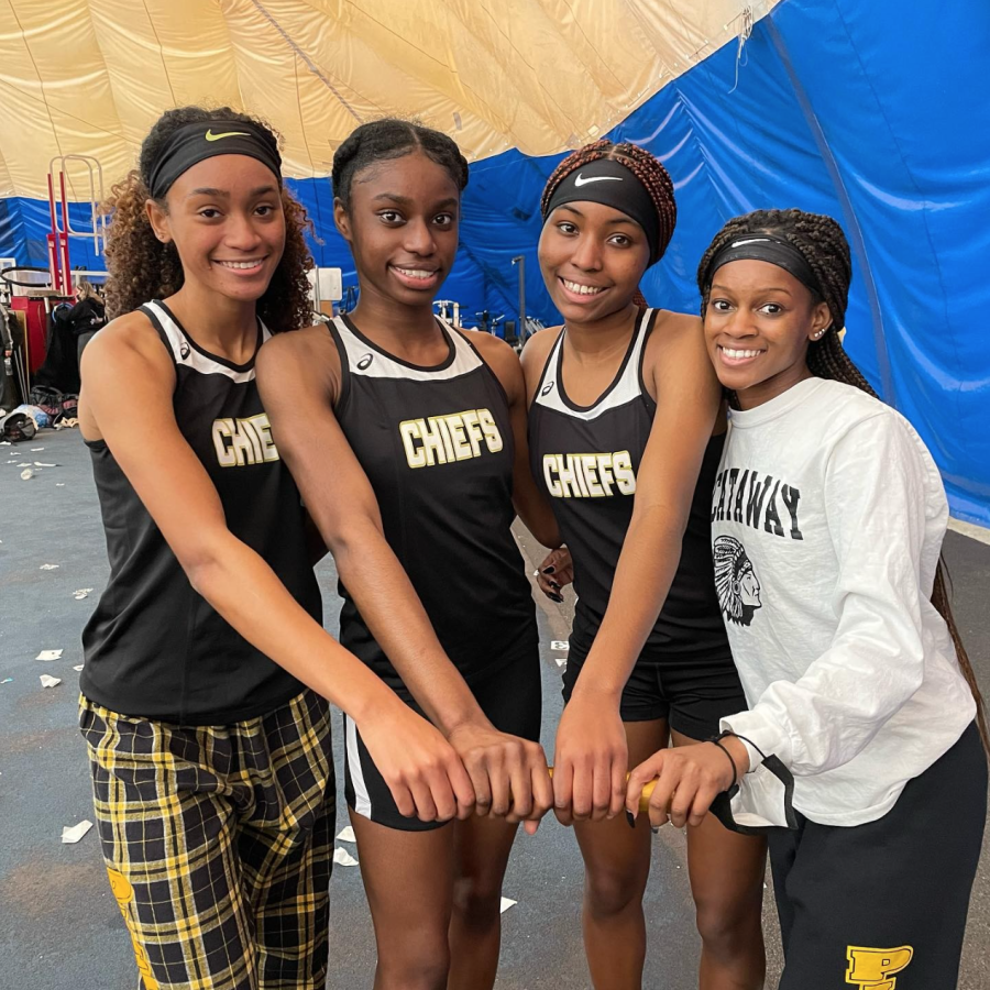 The 4x400 meter relay team. (From left to right: BrookeLyn Drakeford, Enobong George, Madison Morgan, and Tamara Rawles)