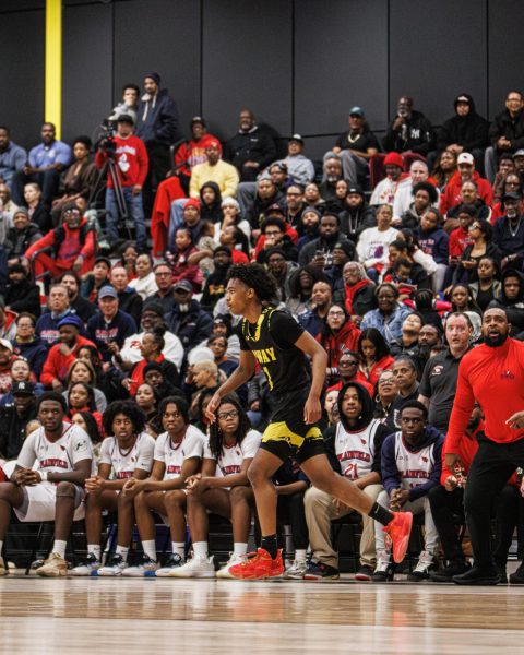 Piscataway forward, Isaiah Fowler, getting back on defense after hitting a 3 point shot
