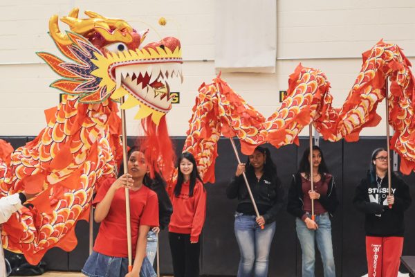 PHS Chinese class students perform the "Dragon Dance"